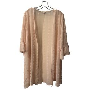 Vanilla Bay Open Front Kimono Duster Ruffle Sleeve Sheer Pink Medium‎
